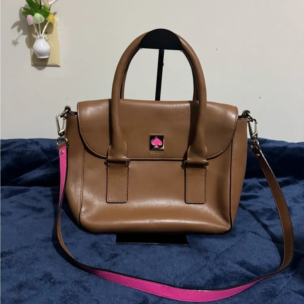 Kate Spade Tan Satchel with Pink Strap